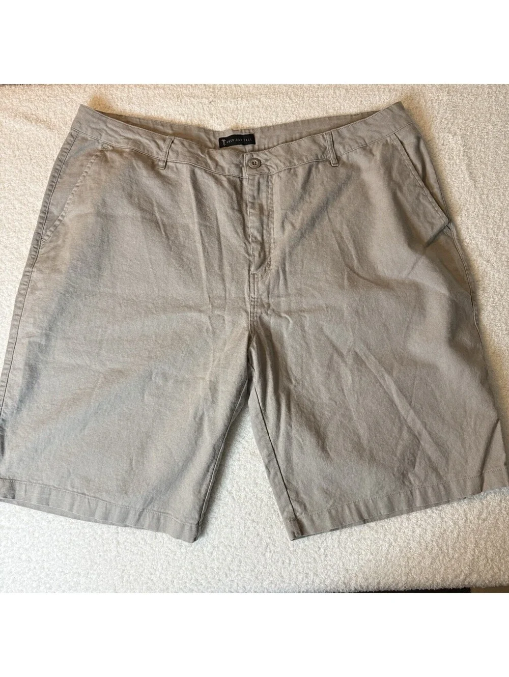American Tall Men’s 40XT Linen Cotton Flat Front Khaki Shorts Beige